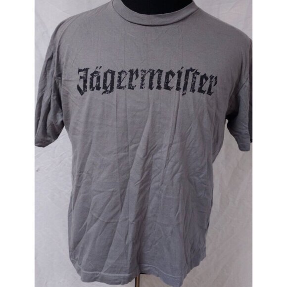 Jägermeister Mens Large Grey Spellout Distressed Deer Head Cross Tee Shirt - Picture 1 of 11
